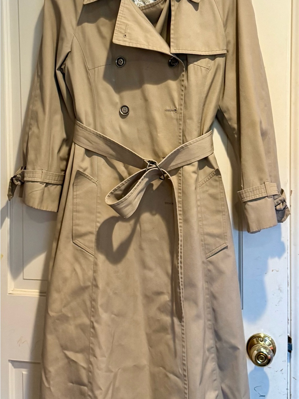 London Fog Khaki Double-Breasted Trench Coat with Belt
